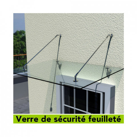 Auvent de porte 120 x 90 cm terrasse Marquise verre sécurité transparent