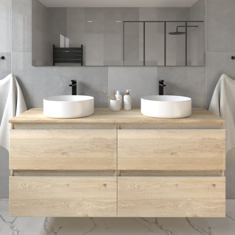 Meuble de salle de bain sans miroir avec vasque ronde balea - bambou (chêne clair) - 120cm