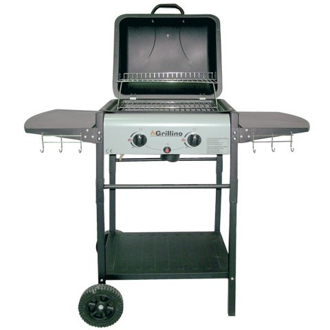 Barbecue à gaz gdlc grill 2 feux avec pierre de lave grille 42x39 cm et 2 tablettes repose plats acier
