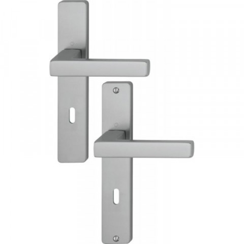 Béquille double sur plaque entraxe 195 mm ligne toulon clé l aluminium aspect inox pour porte épaisseur 58-67