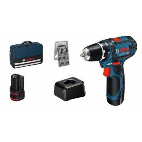 Perceuse-visseuse sans-fil GSR 12V-15 - BOSCH - avec 25 accessoires 1 Batterie 12V 2,0Ah -chargeur - sac - 060186810H