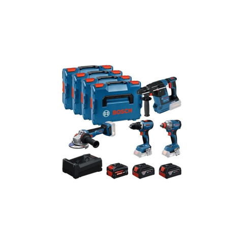 COMBO KIT 4 OUTILS : GSR 18V-65 + GDX 18V-285 + GBH 18V-26 + GWS 18V-11 + GBA 18V 2x5,0Ah + 1x EXBA 18V 5,5Ah + GAL 12V/18V-80 L - BOSCH - 0615A500BJ