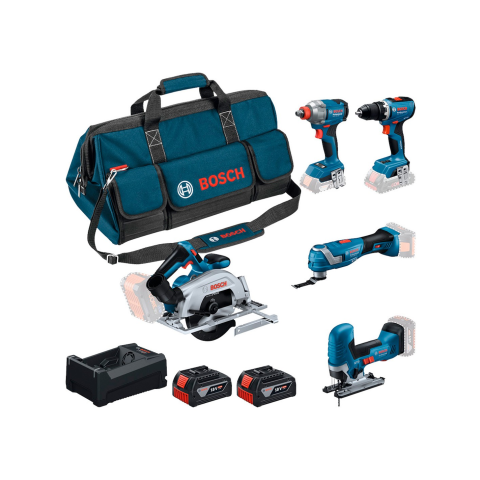 Kit 5 outils 18V - GSR 18V-65 + GDX 18V-285 + GKS 18V-57-2 + GOP 18V-34 + GST 18V-125 S + 2 x 5,0 Ah + GAL 12V/18V-80 + Sac - BOSCH - 0615A500BV
