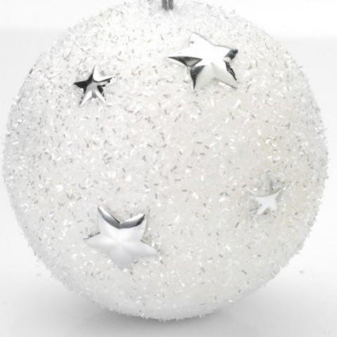Boule de noël blanche paillettée avec étoiles blanc