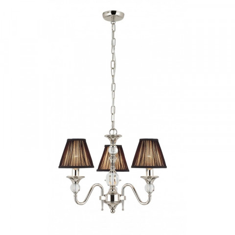 Suspension 3 ampoules polina, nickel et cristal, abat-jour noirs