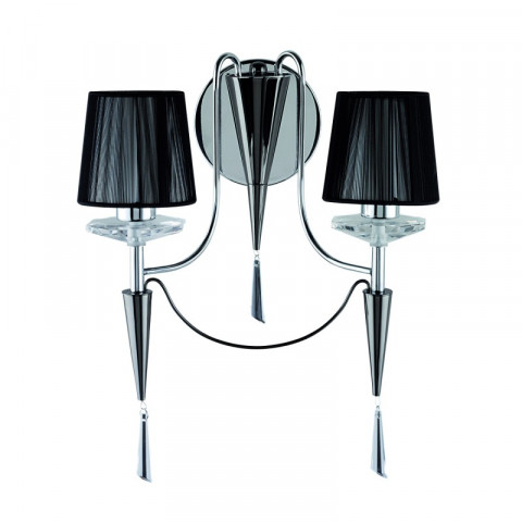 Applique duchess, en chrome et cristal avec 2 abat-jour noirs