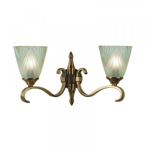 Applique 2 ampoules columbia, laiton antique et verre givré
