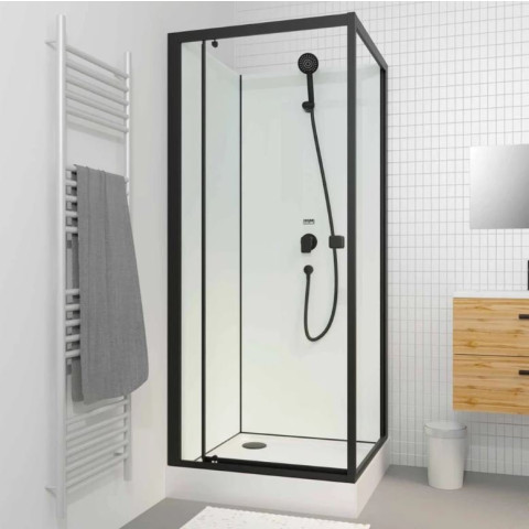 Cabine de douche carrée 80x80x200 cm - Porte pivotante - Fonds Blancs & Profilés Noir Mat Aurlane - CAB296