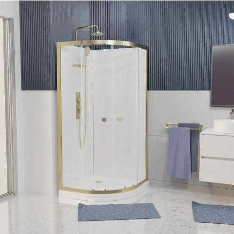 Cabine de douche Quart de cercle 90x90x200/230cm – Receveur Bas – Fonds Blancs et Profilés Or Brossé Aurlane - CAB288