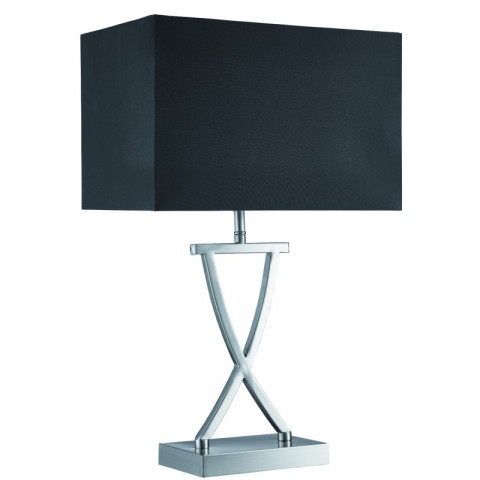 Lampe de table, en argent satiné avec abat-jour noir