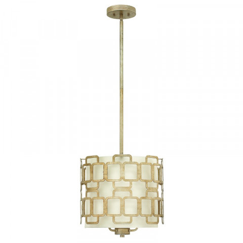 Suspension sabina, feuille d'argent vernis or, abat-jour imitation soie coquille d'oeuf