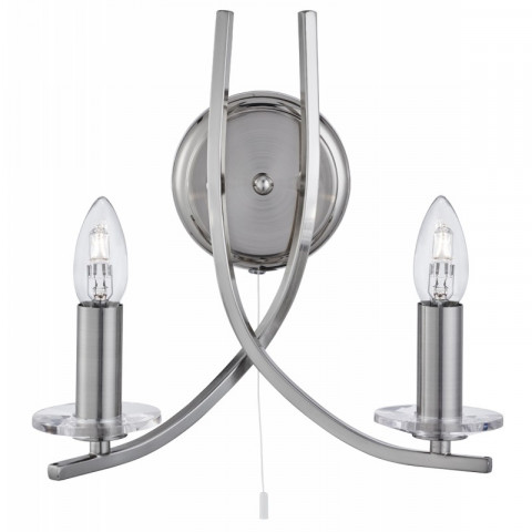 Applique 2 ampoules ascona, en argent satiné et verre
