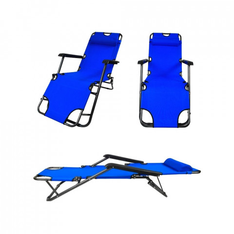 Transat chaise longue jardin plage 3 positions       bleu