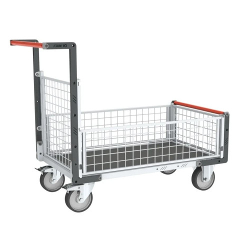 Chariot modulaire grillagé 1 dossier et 3 demi-ridelles plateau bois avec tapis caoutchouc 1200 x 800 mm 500 kg - 806724666