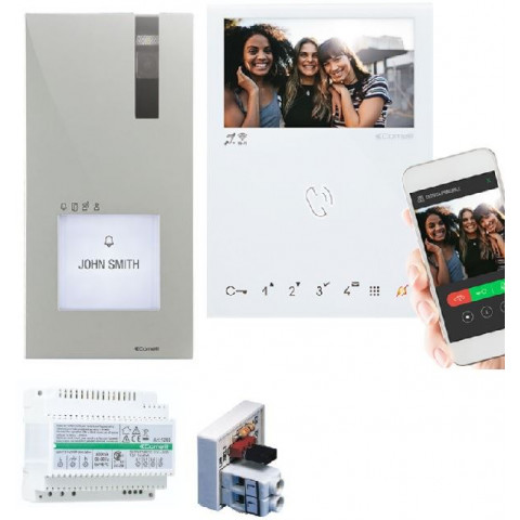 Kit vidéophone quadra 2 fils et moniteur interieur mini mains libres wi-fi, accès à distance - Comelit