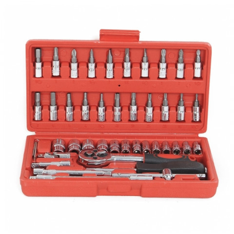 Coffret vissage cliquet à douille embout chrome vanadium 46 pc 1/4'' qualité pro outils atelier bricolage helloshop26 3417048