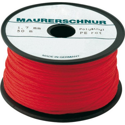 Cordeau de maçon, polyéthylène, Couleur : rouge, Long. 100 m, Résistance mécanique env. 44,6 kg, Ø : 2,0 mm