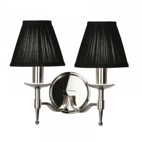 Applique 2 ampoules stanford, nickel, abat-jour noirs