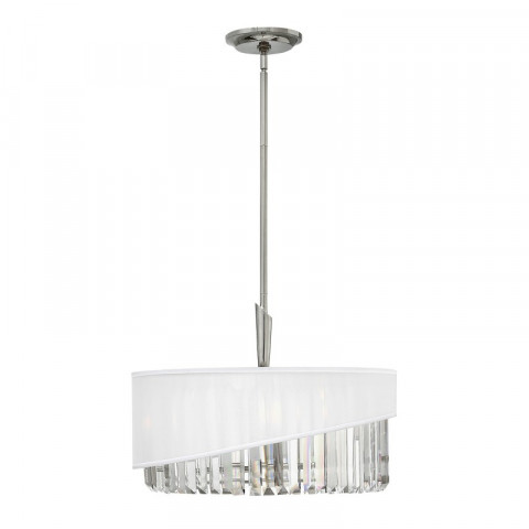 Suspension gigi, nickel poli, cristal, organza blanc, 3 éclairages