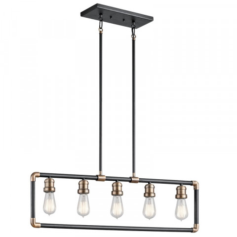 Chandelier imahn, laiton naturel et noir, 5 éclairages