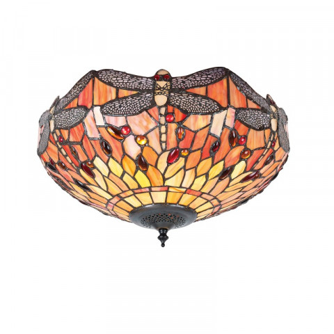 Plafonnier dragonfly flame, verre et métal