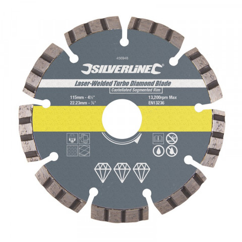 Disque diamanté à tronçonner soudé au laser bordure segmentée crénelée Turbo - 115 x 22,23 mm