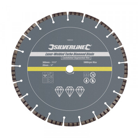 Disque diamanté à tronçonner soudé au laser bordure segmentée crénelée Turbo - 300 x 20 mm