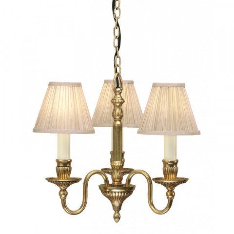 Suspension fitzroy, laiton, bougies couleur ivoire, 3 abat-jours beiges