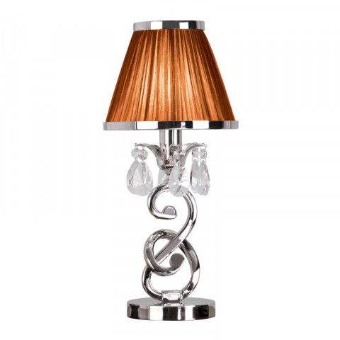 Lampe de table oksana, nickel poli, pampilles cristal, abat-jour chocolat