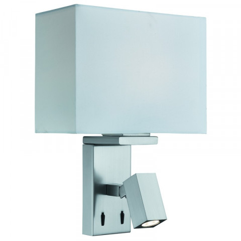 Applique adjustable wall 28 cm avec liseuse, en argent satiné avec abat-jour blanc