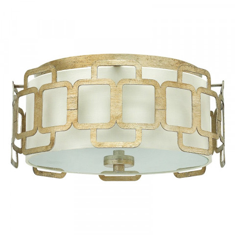 Plafonnier sabina, feuille d'argent vernis or, abat-jour imitation soie coquille d'oeuf