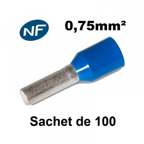 Embouts de câblage pour fil souple de 0,5 à 50mm² embout bleu - 0,75mm² - sachet de 100