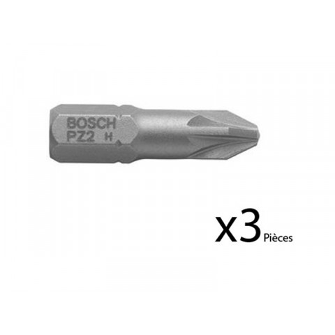 Embout de vissage Bosch extra-dure 6 pans 1/4 PZ2 25 mm lot de 3