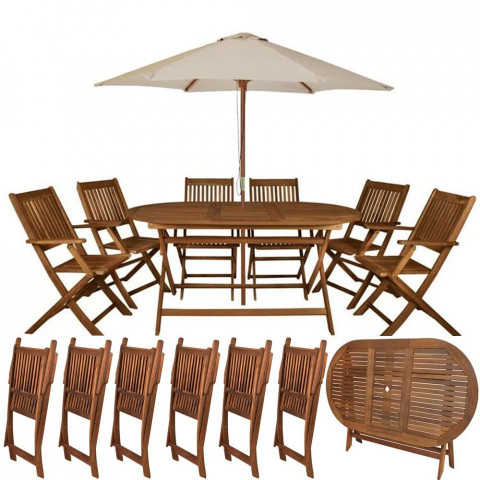 Ensemble salon de jardin en bois 6 chaises + table       marron