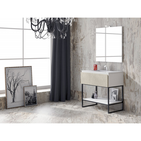 Meuble de salle de bain 80 cm metal 09 - ensemble noir et ciment