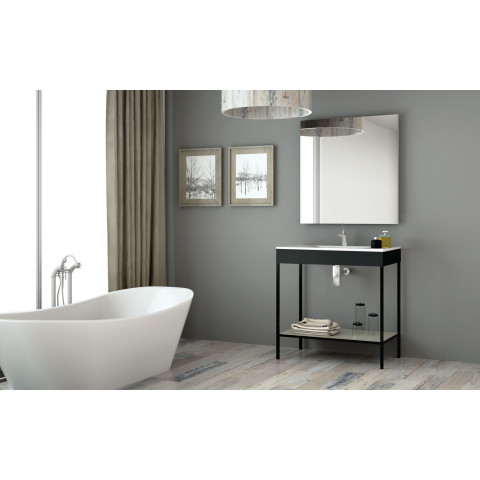 Meuble de salle de bain 80cm metal 10 - ensemble noir et ciment