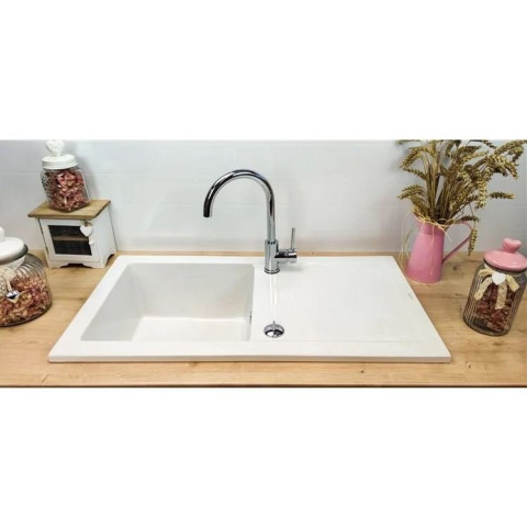Evier céramique à encastrer Lingot XS Blanc Sarreguemines - 1 cuve avec égouttoir