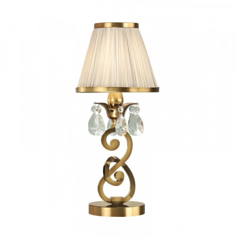 Lampe de table oksana, laiton antique, pampilles cristal, abat-jour beige