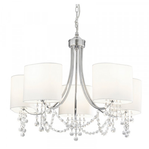Suspension nina, en chrome et cristal avec 5 abat-jour blancs