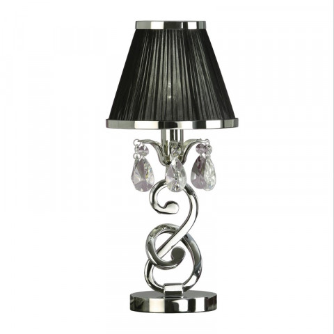 Lampe de table oksana, nickel poli, pampilles cristal, abat-jour noir