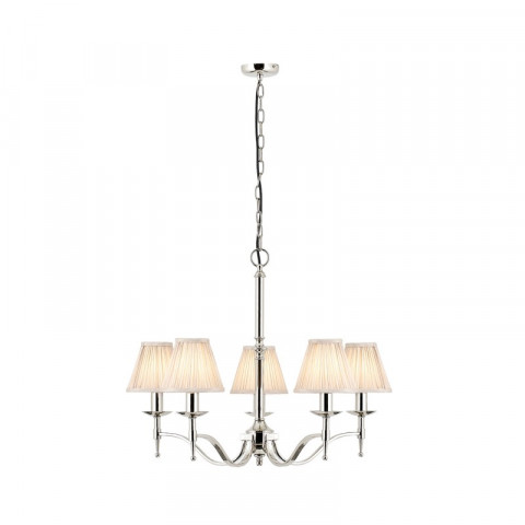 Suspension 5 ampoules stanford, nickel, abat-jour beiges