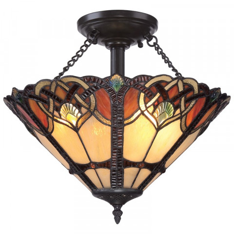 Plafonnier cambridge, bronze vintage et verre tiffany