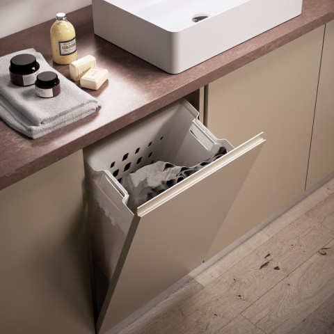 Panier à linge avec système de porte basculante, pour module 450 mm Laundry, plastique et acier, blanc