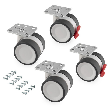 Lot de 4 roulettes Bowl 2 avec plétine de montage, diamètre 50mm, Acier et Plastique