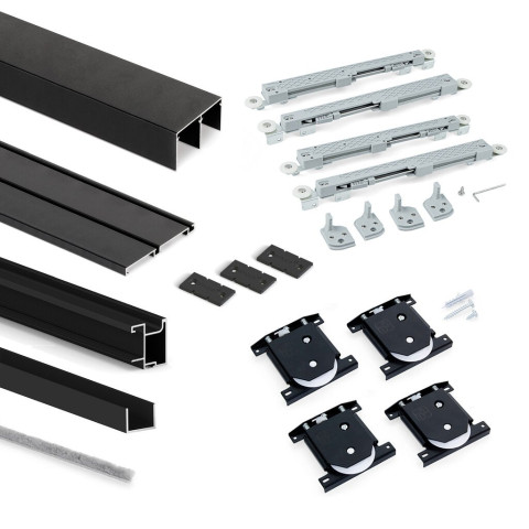 Kit de quincaillerie pour armoire à 2 portes coulissantes avec fermeture souple Placard 74, Modèle de poignée Sharp, épaisseur au choix