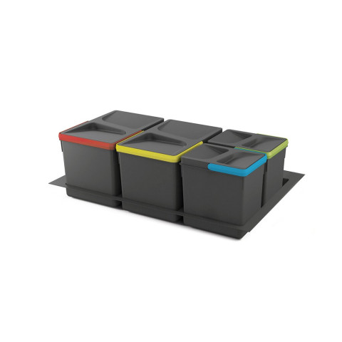 Kit poubelle de tri sélectif pour tiroir de cuisine avec socle Recycle hauteur 216mm, 2x12litres, 2x6litres, module 800mm, Plastique gris anthracite