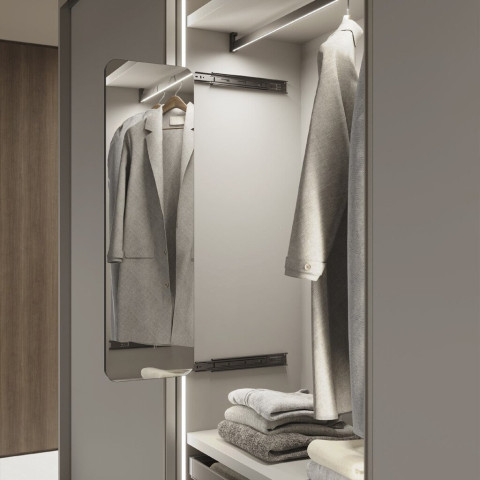 Miroir extractible pour armoires et dressings Quartz, pivotant à 180°, 1.000x300mm, Aluminium, verre et acier, Titane