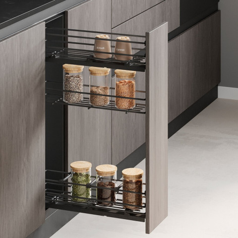 Porte-bouteilles extractible TitaneMax avec fermeture à amortie, gauche, 3 plateaux, Acier, Gris Anthracite - dimensions aux choix