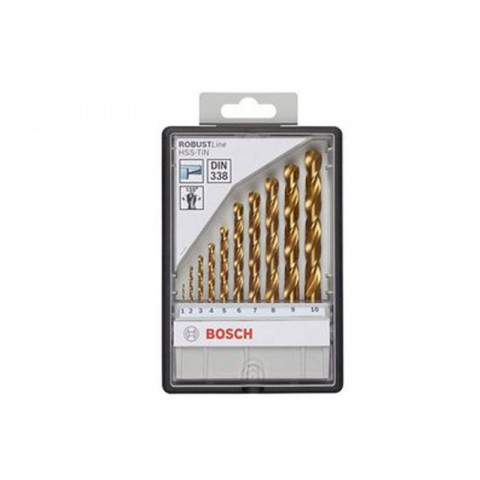 Set de 10 forets à métaux au titane HSS-Tin Robust Line, pointe de perçage 135° Bosch 2607010536