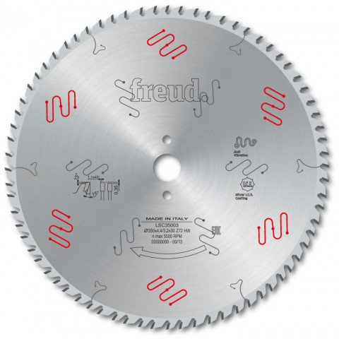 Lame pour scie à plat auto. Industrielle standard freud - ø350 4,4/3,2 al80 z72 td+ - f03fs06311 -lsc35005